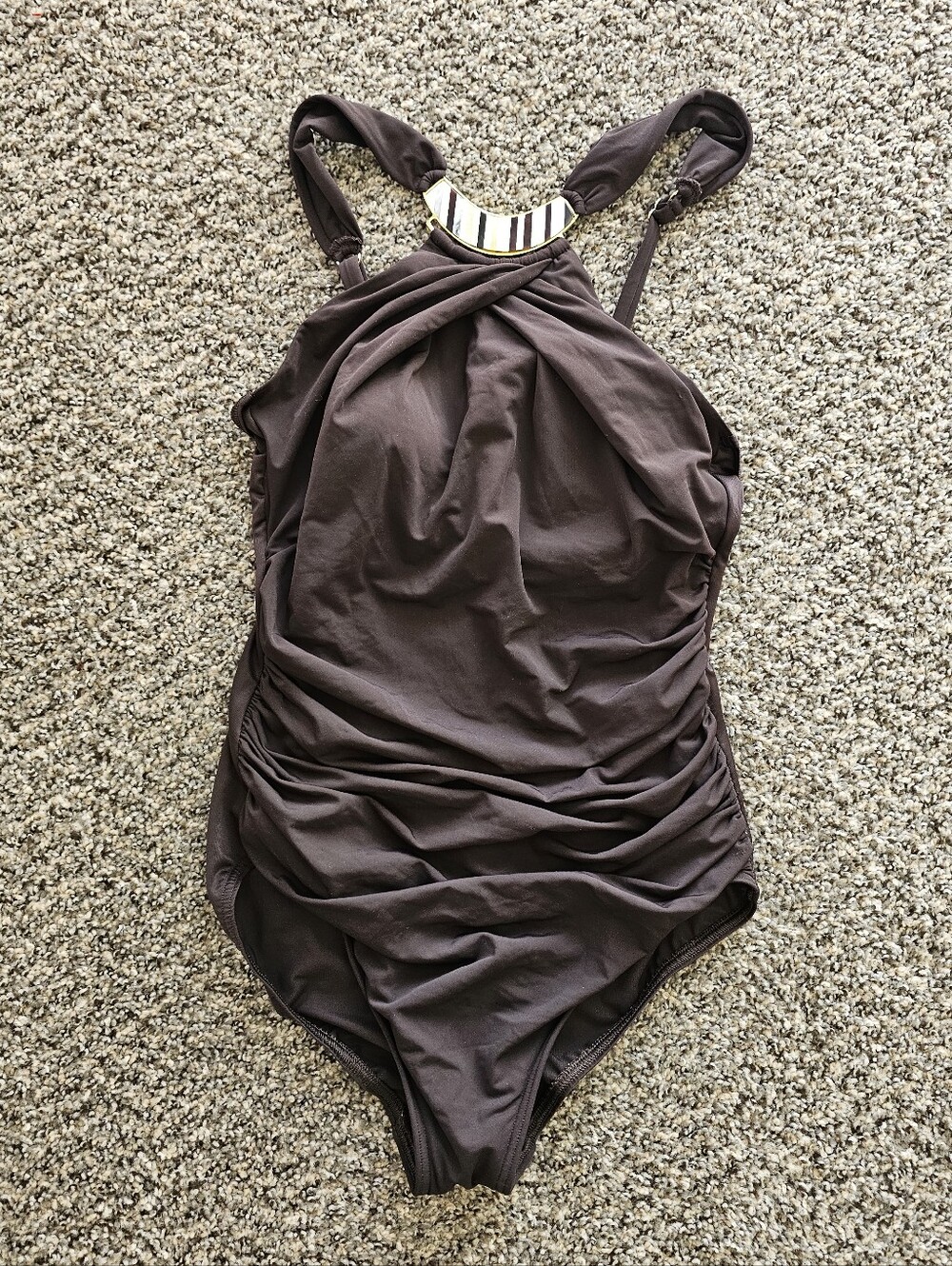 Miraclesuit Chocolate Brown One-Piece Swimsuit with Decorative Neck Detail